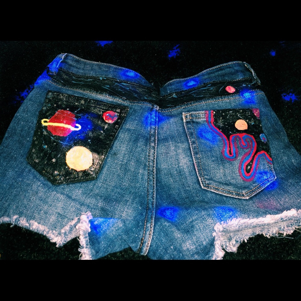 Painted denim shorts